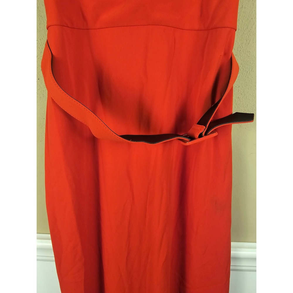 NWT Badgley Mischka Womens Orange Red Belted Pleated Cady Gown 6 - Picture 4 of 8